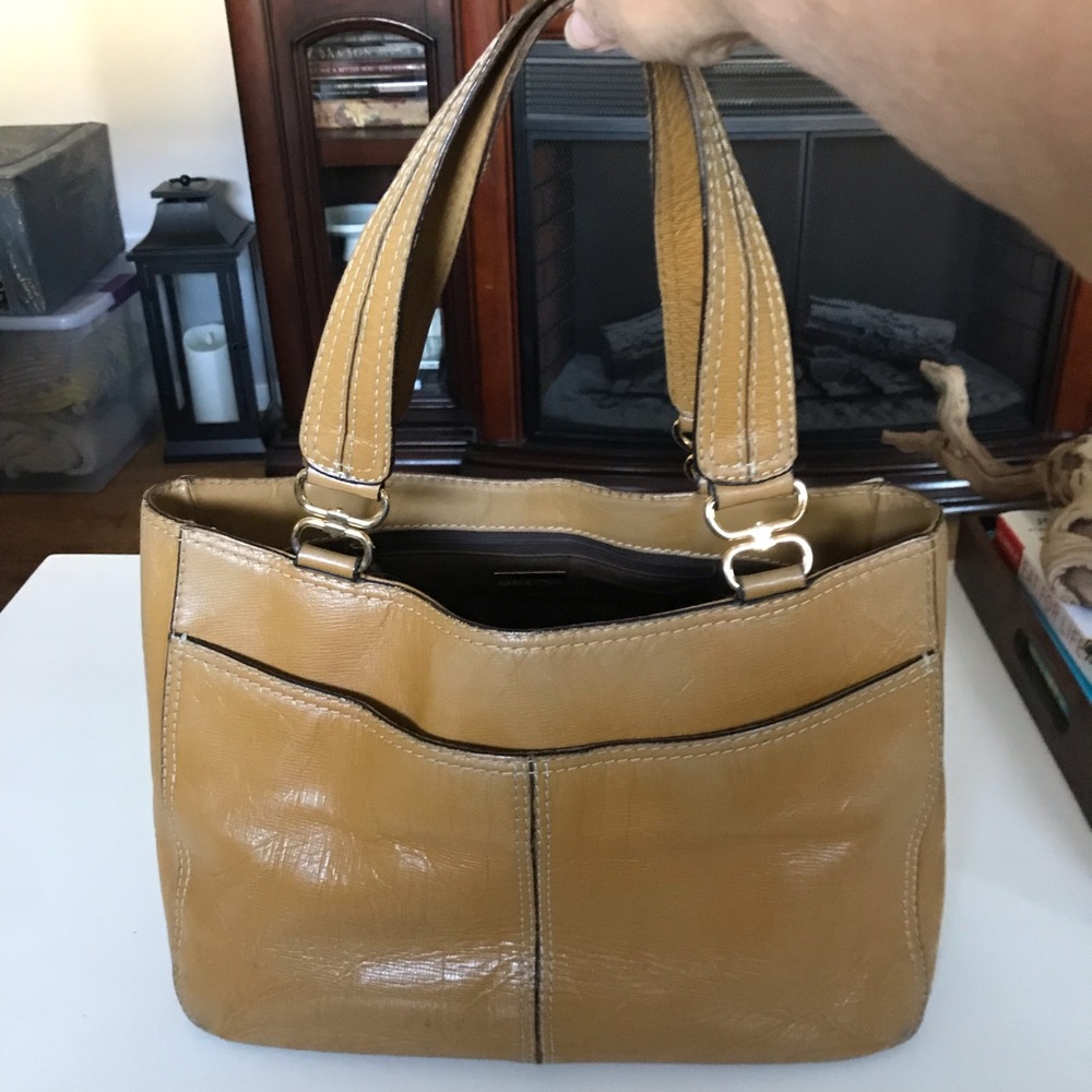 Vintage Leather Satchel Bag Camel Brown Adrienne Vittadini Classic Top Handle
